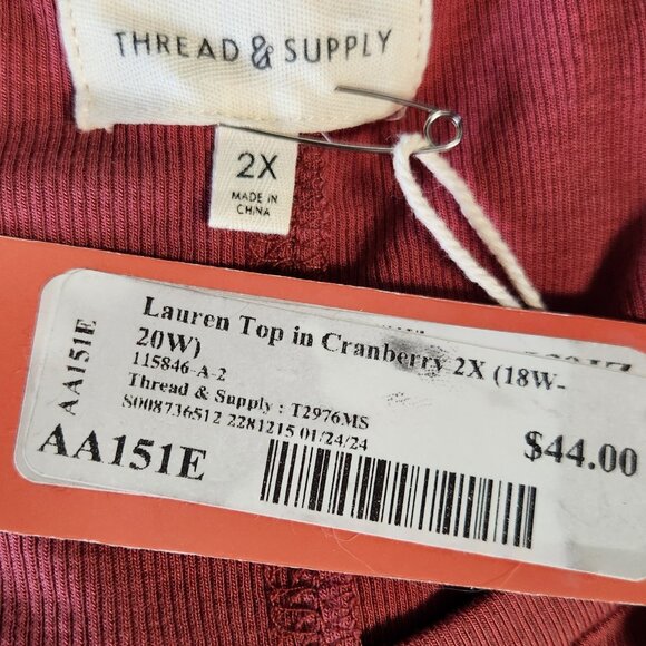 Thread & Supply 2X Lauren Top Cranberry Dusty Rose Long Sleeve Stretch NWT - Picture 4 of 6